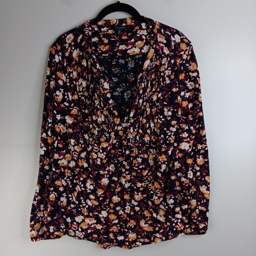 Lucky Brand Top Shirt Small Floral Print Jersey Stretch Peasant Cottagecore Fall - Picture 7 of 8